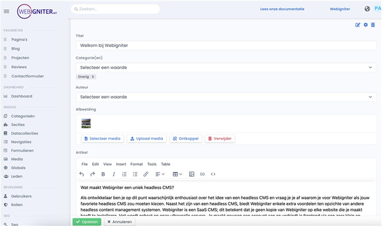 angular cms webigniter dashboard